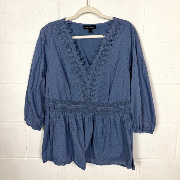 Lane Bryant Tops - Lane Bryant Peplum Top Blue Crochet Lace Peasant Cottage Bohemian Romantic SZ 18